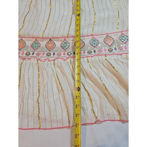 ananta size L/XL cream Boho flowy maxi dress‎ embroidered gold striped New - Picture 13 of 16